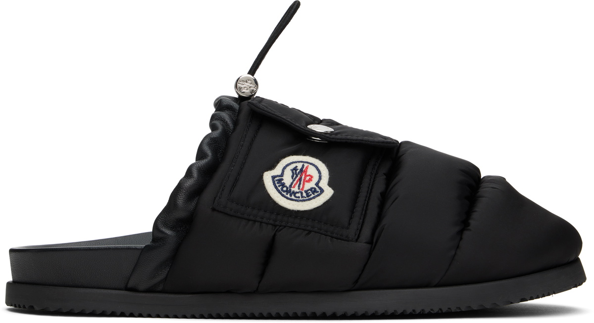 スリッポン MONCLER BLACK FABRIC MON POCKET SLIPPERS Moncler Black 'Mon Pocket' Slippers Moncler