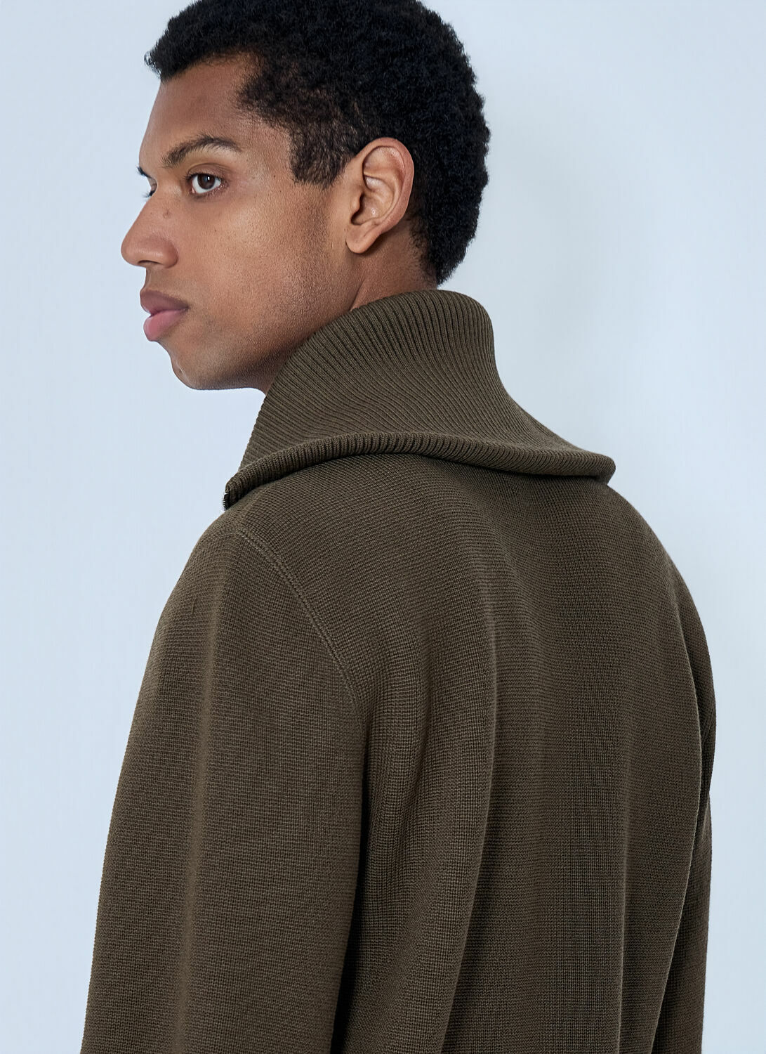 Bottega Veneta Zip-Front High Collar Cardigan