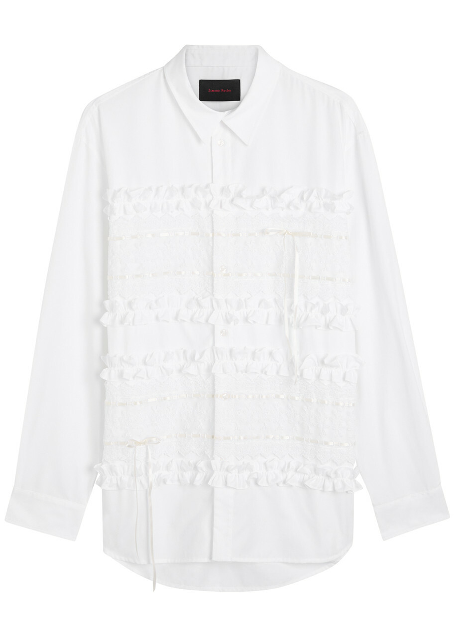 Simone Rocha Ruffled Panelled Cotton Shirt White Simone Rocha