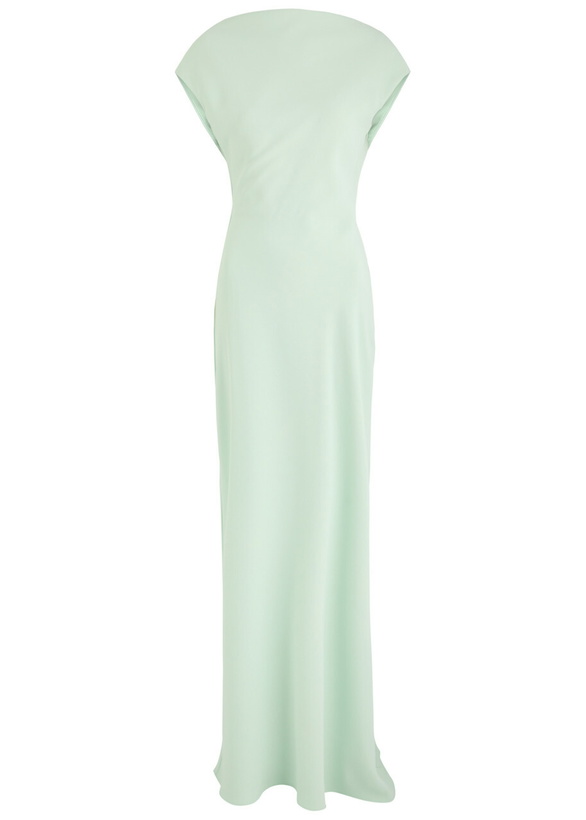 dusty sage green bridesmaid dresses Dusty Sage Ruched V-neck Sleeveless Chiffon Slit Bridesmaid Dress main image 1