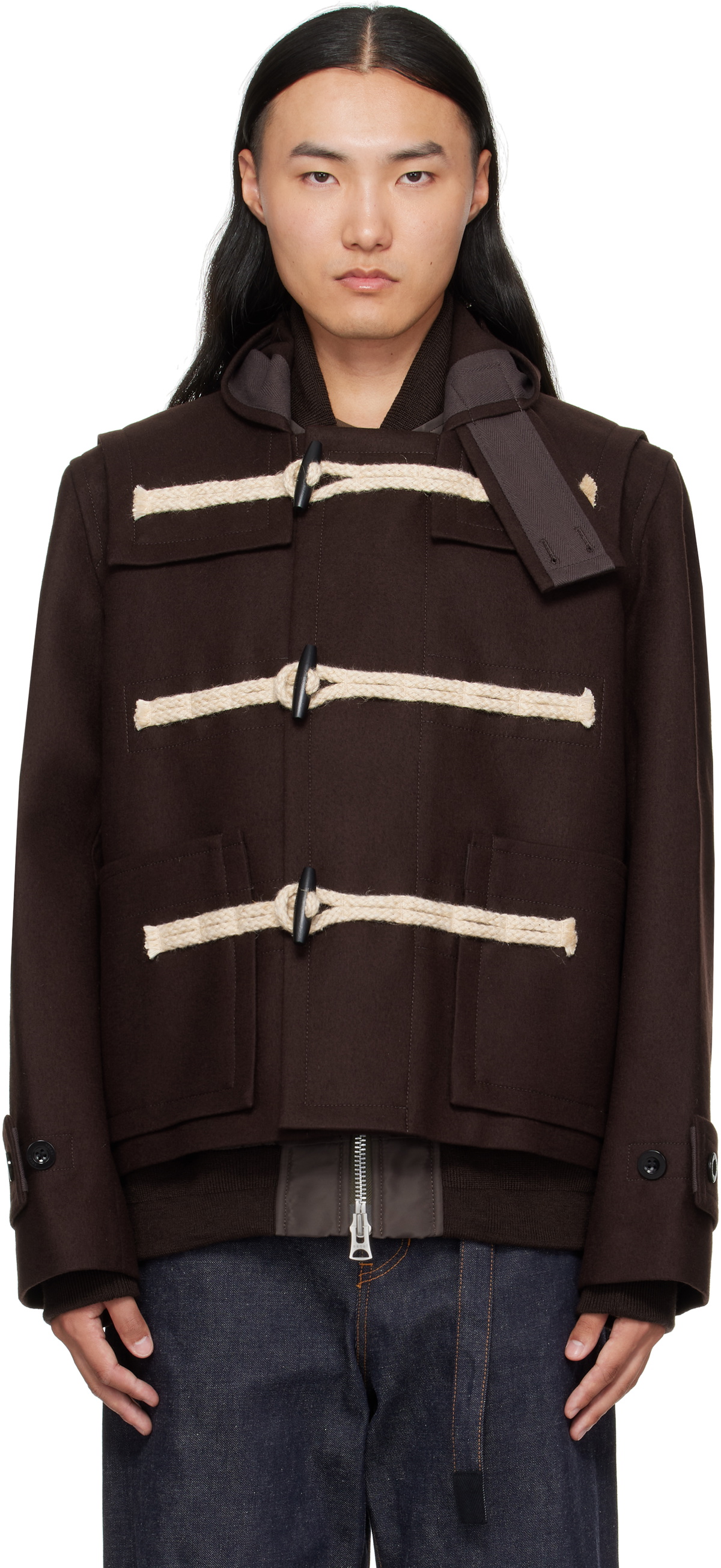 sacai Brown Wool Melton Bomber Jacket Sacai