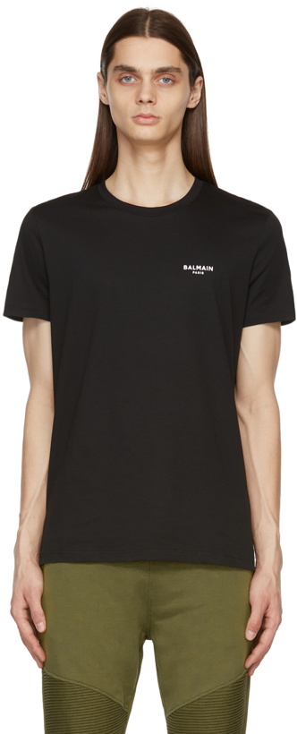 Photo: Balmain Black Flocked Logo T-Shirt