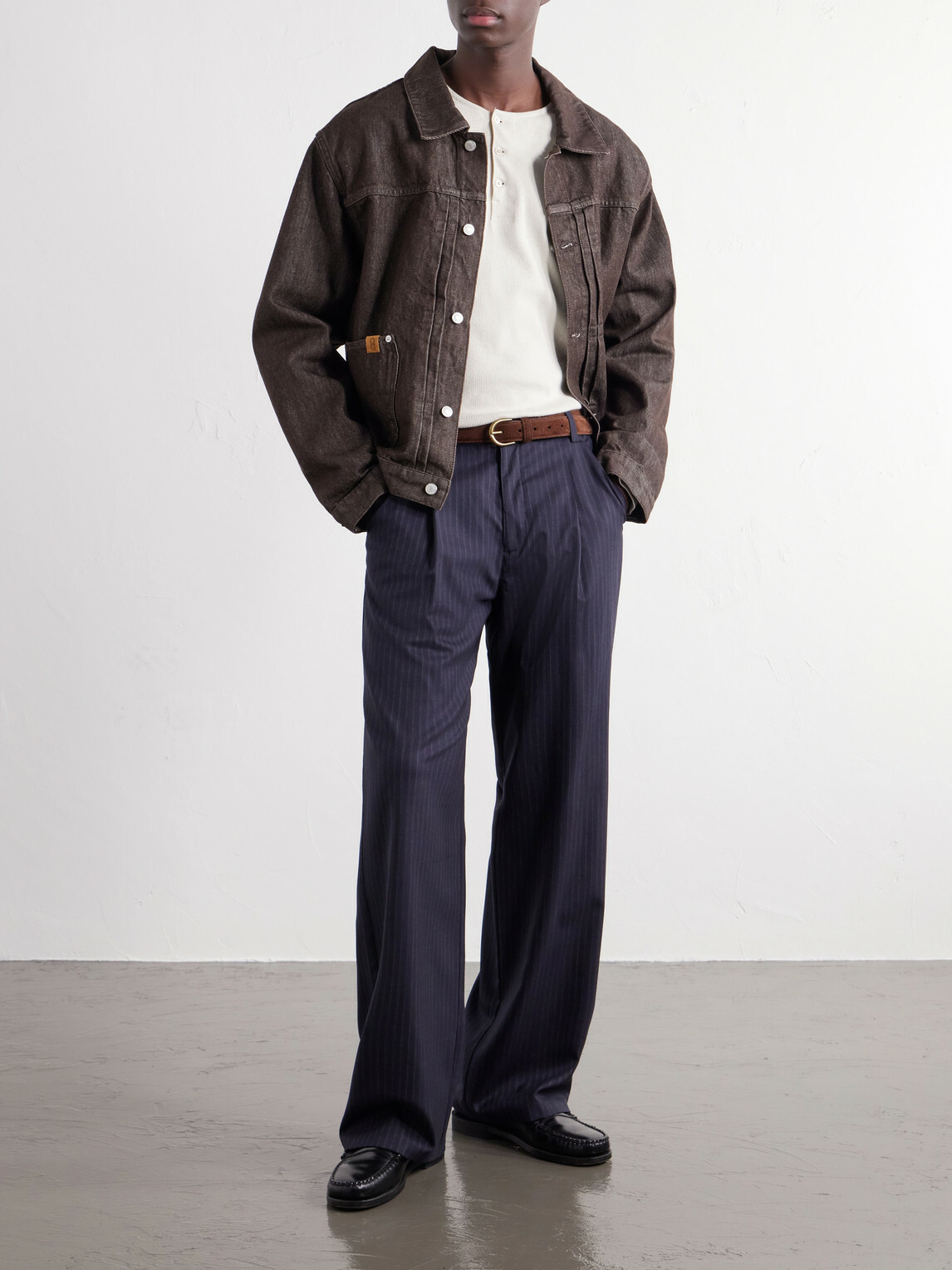 Officine Générale - Vince Pleated Organic Denim Jacket - Brown