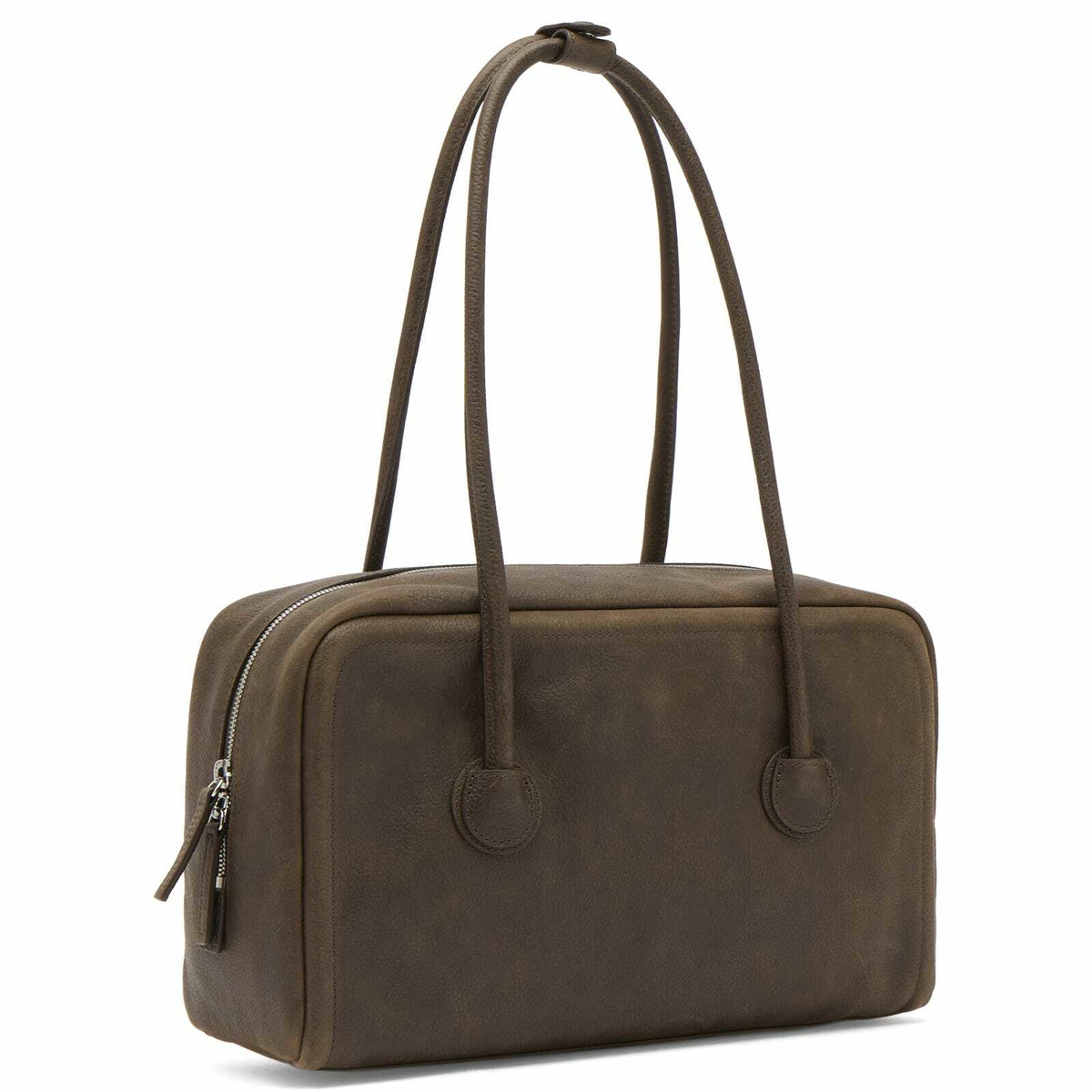 MARGESHERWOOD Women's Soft Boston Bag in Washed Brown Embossed Pull-Up 