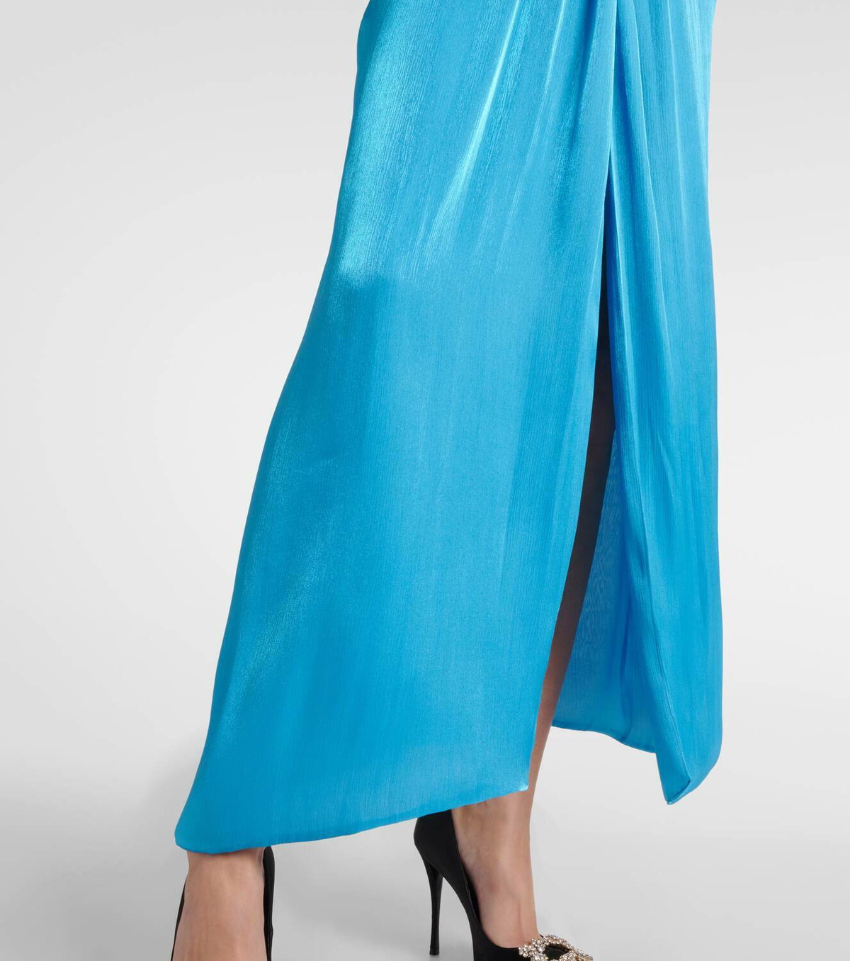 Costarellos Roanna draped lamé georgette gown