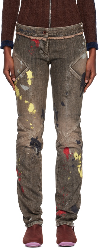 Photo: Kiko Kostadinov Brown K Painted Slim Jeans