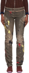 Kiko Kostadinov Brown K Painted Slim Jeans