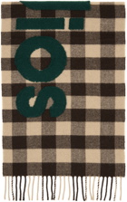 Acne Studios Brown & Green Check Logo Scarf