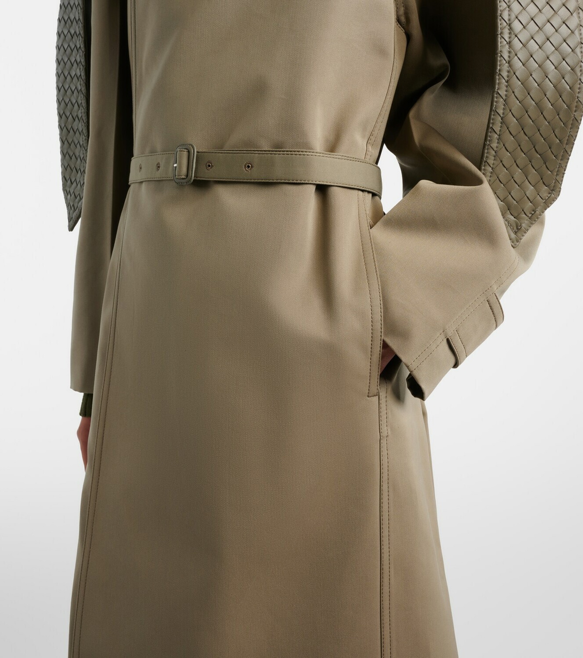 Bottega Veneta Intrecciato leather-trimmed trench coat