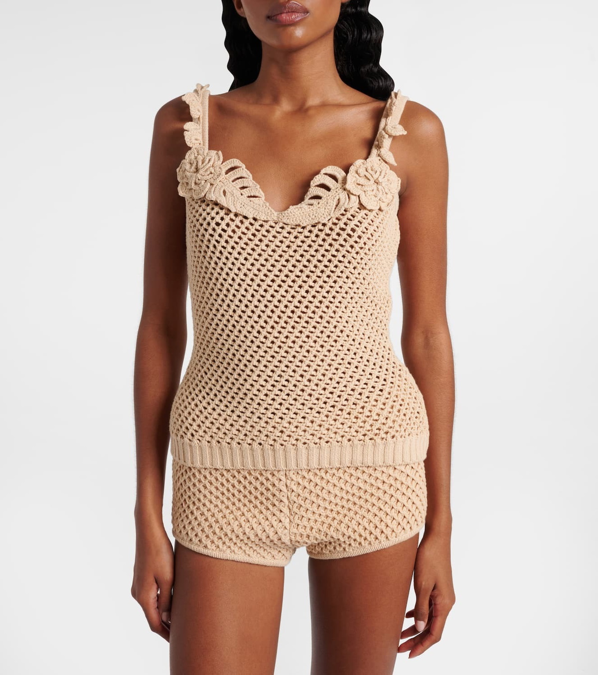 Elie Saab Crochet floral-appliqué cotton-blend top