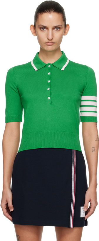 Photo: Thom Browne Green Hector Intarsia Cotton 4-Bar Stripe S/S Polo