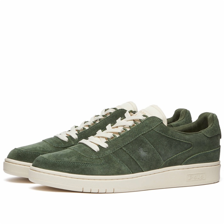 Photo: Polo Ralph Lauren Men's Suede Polo Court Sneakers in Army