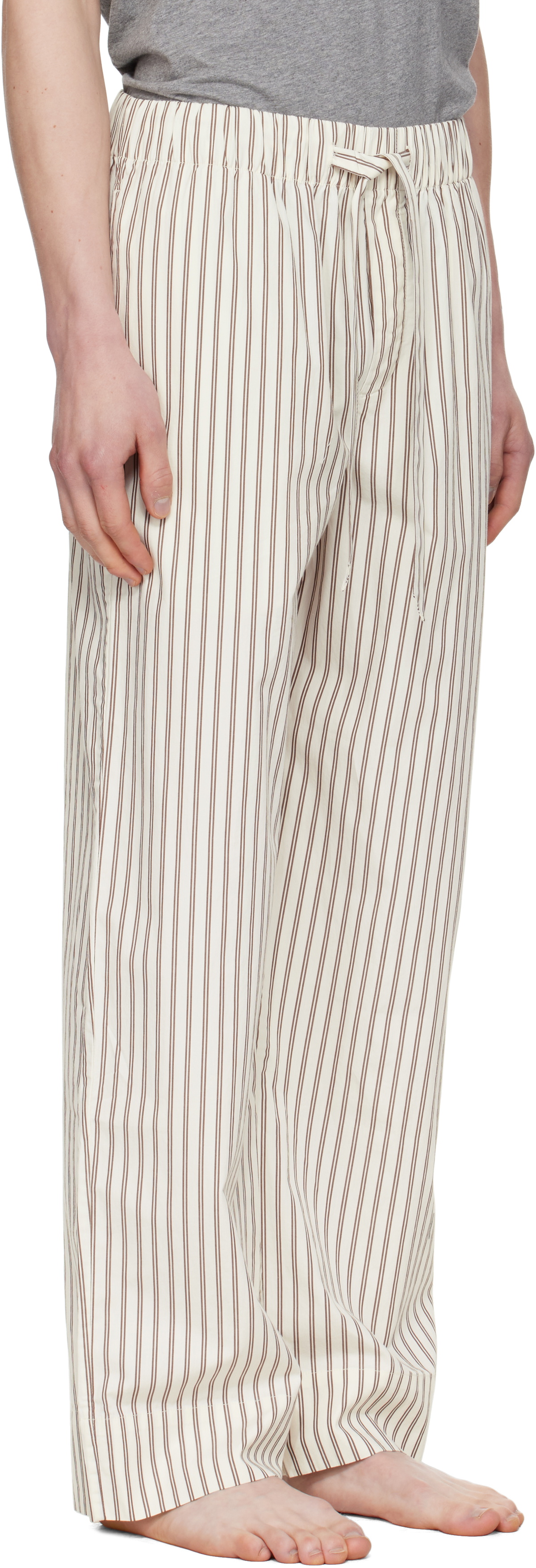Tekla Brown & Off-White Poplin Pyjama Pants