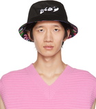 GCDS Black Cotton Reversible Bucket Hat