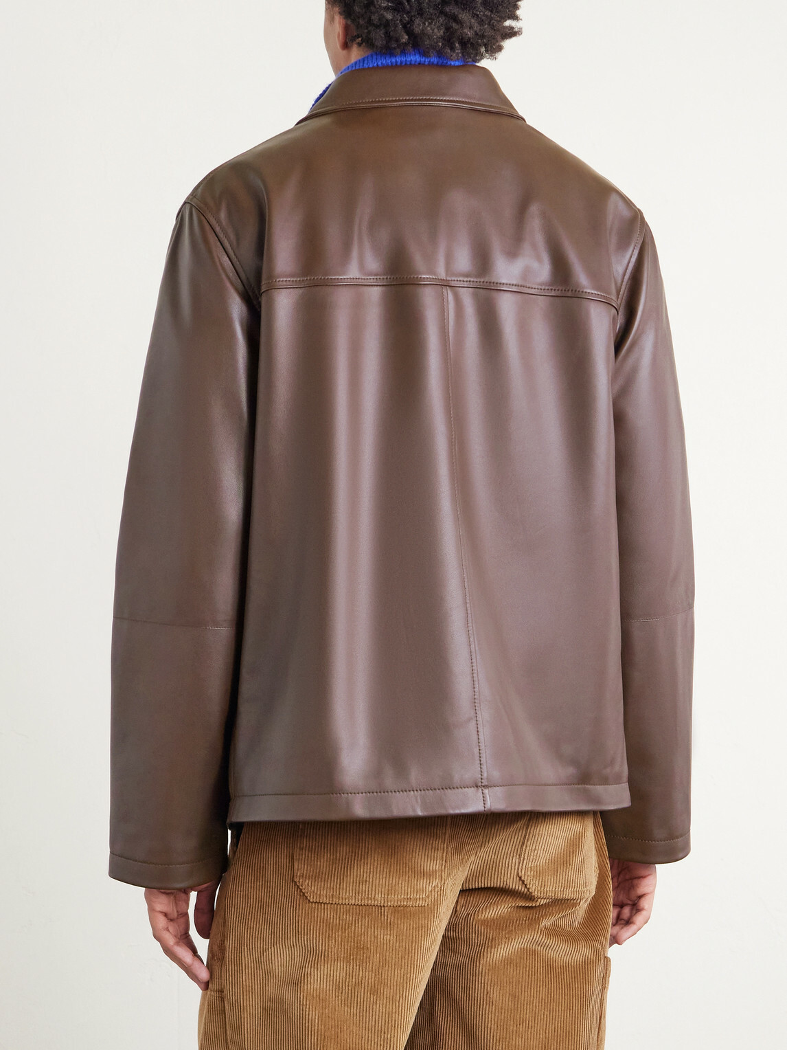 LOEWE - Camp-Collar Logo-Debossed Leather Jacket - Brown