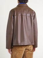LOEWE - Camp-Collar Logo-Debossed Leather Jacket - Brown