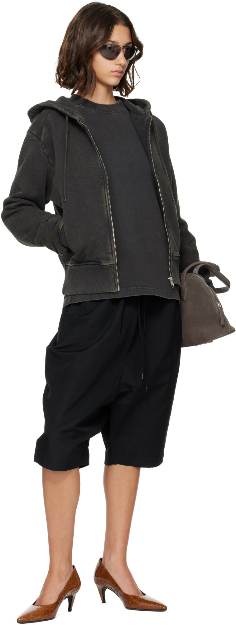 Entire Studios Black Slim Zip Up Hoodie