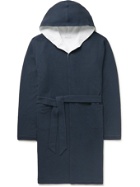 Hamilton And Hare - Waffle-Knit Cotton Hooded Robe - Blue
