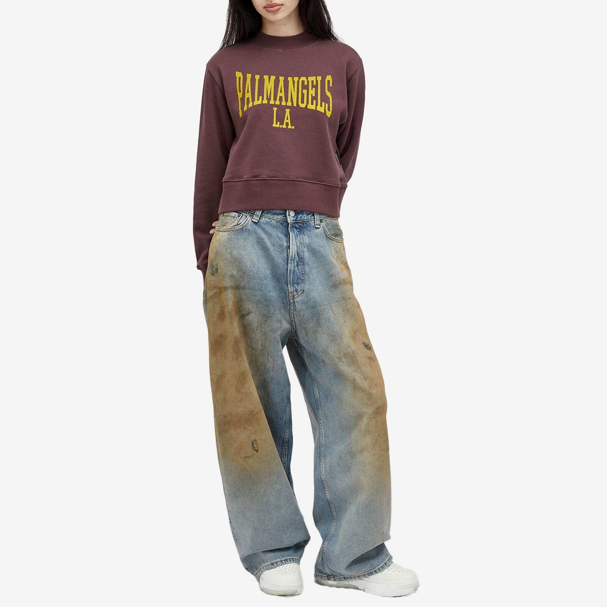 Palm Angels Women's College Fitted Crew Sweat in Plum/Yellow