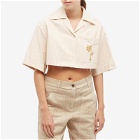 Palm Angels Women's Cropped Bowling Shirt With Logo in Yellow