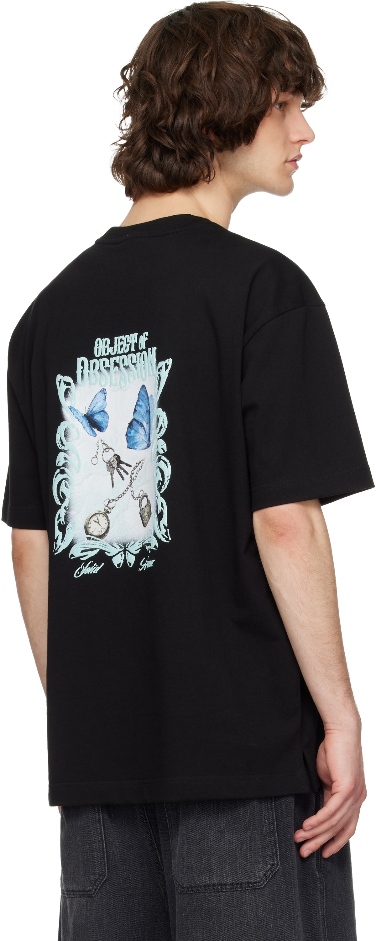 Solid Homme Black Butterfly Graphic Short-Sleeve T-shirt