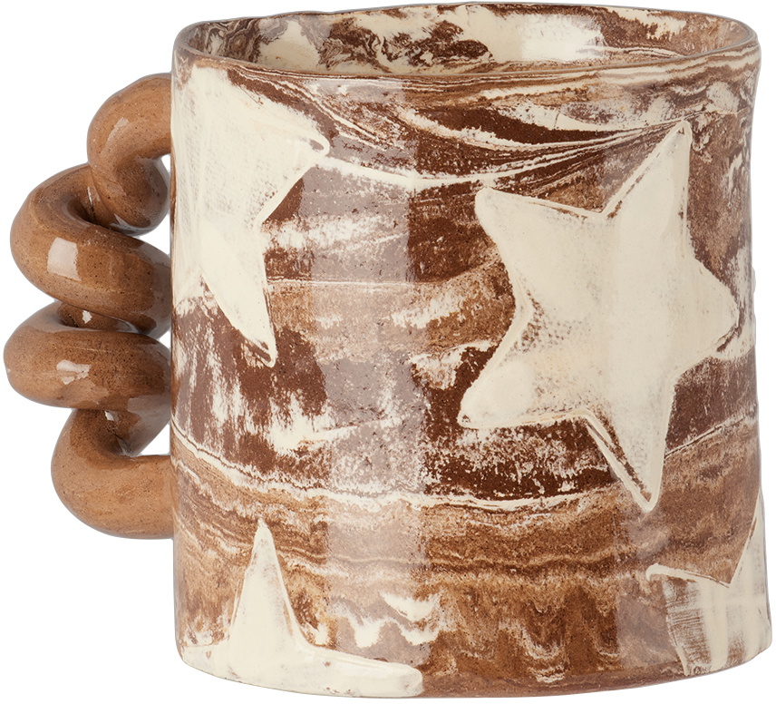Harlie Brown Studio Brown & Off-White Marbled White Star Wiggle Mug