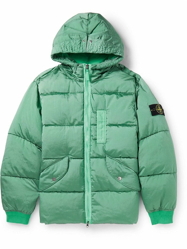 Photo: Stone Island - Logo-Appliquéd Quilted Crinkled-Shell Hooded Down Jacket - Green