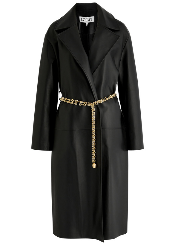 Photo: Loewe Womens Black Belted Leather Coat UK12/M