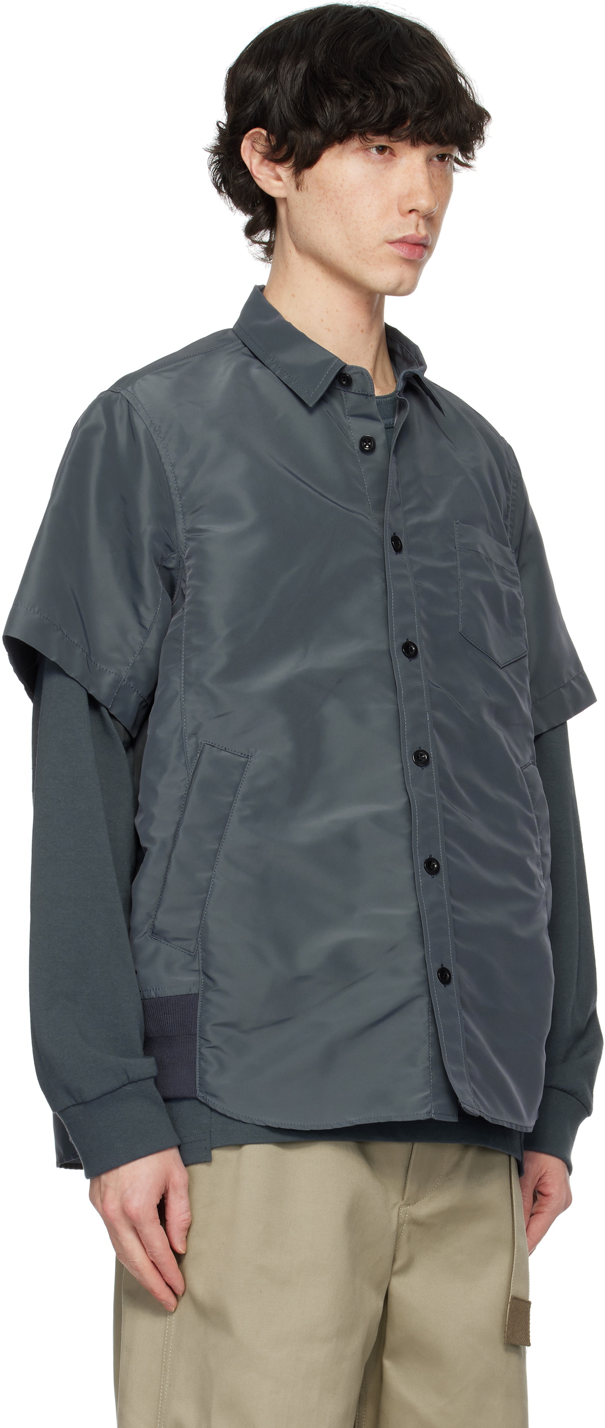 sacai Blue Nylon Twill Shirt Sacai sacai Blue Nylon Twill Shirt Sacai