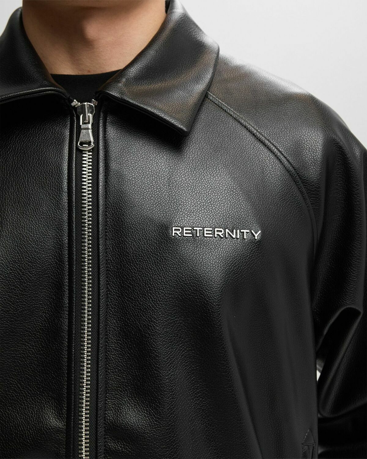 Reternity DISTRESSED LEATHER BOMBER JACKET Black Men