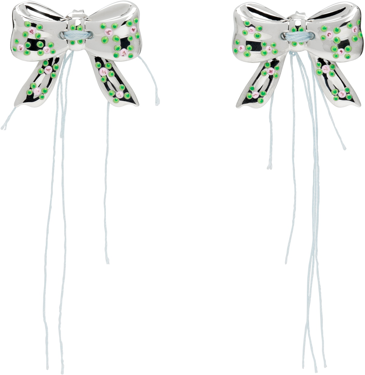 I'm Sorry by Petra Collins SSENSE Exclusive Silver D'heygere Edition Bow Button Earrings