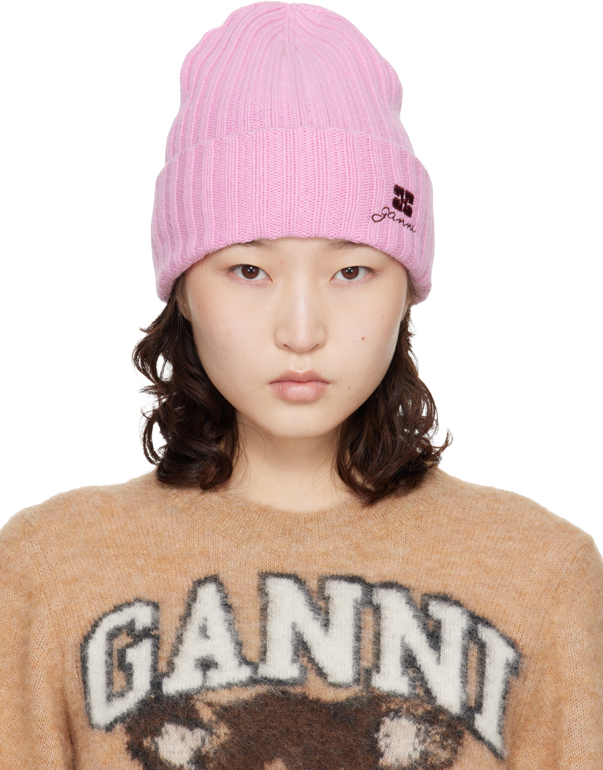 Ganni - Ribbed-knit wool-blend beanie GANNI