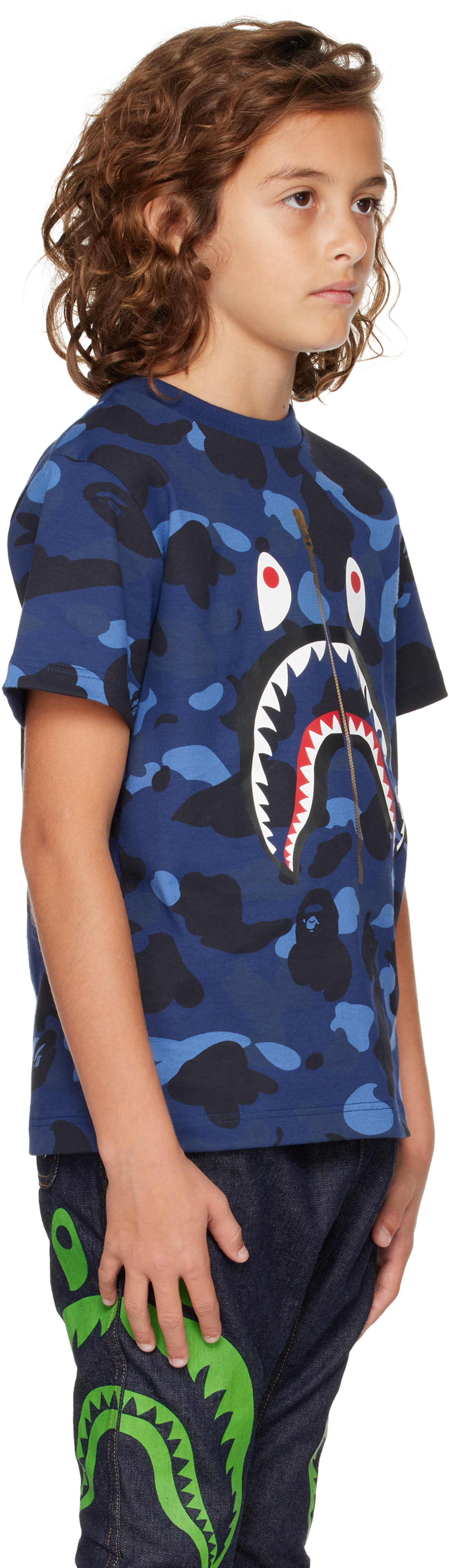 BAPE Kids Navy Color Camo Shark T-shirt A Bathing Ape