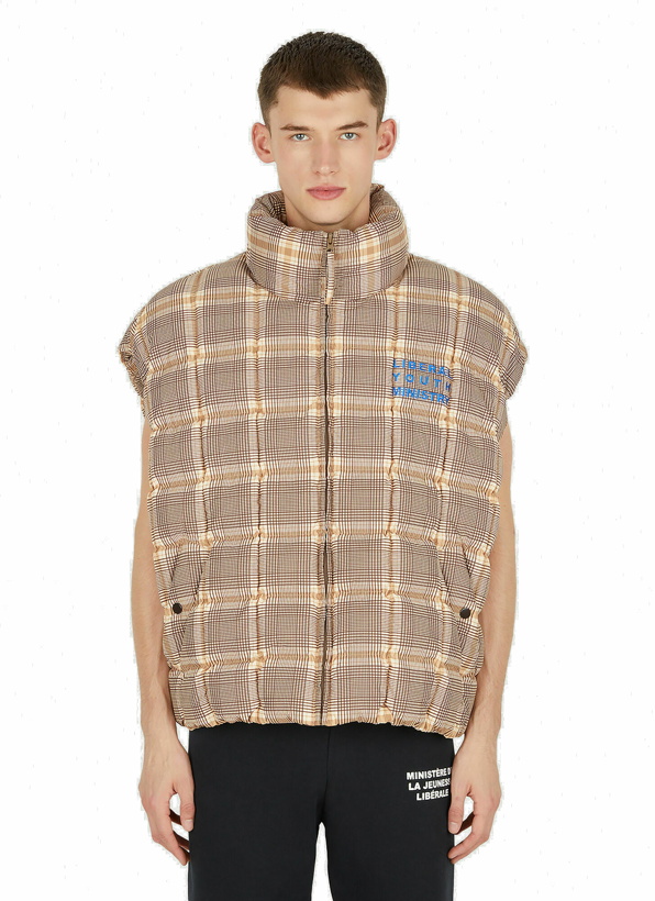 Photo: Liberal Youth Ministry - Dream Center Sleeveless Puffer Jacket in Beige