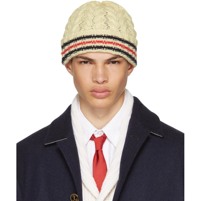 Photo: Thom Browne Off-White Chevron Cable Cricket Stripe Beanie