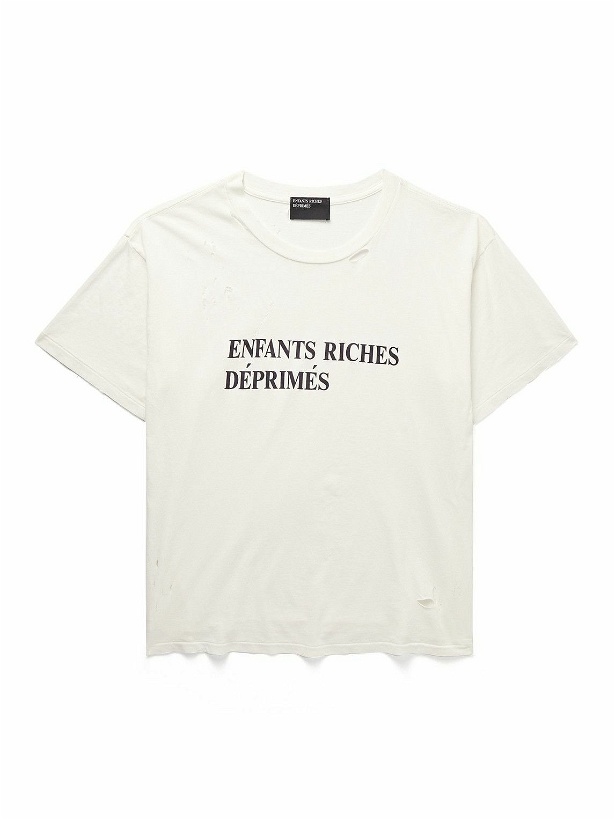 Photo: Enfants Riches Déprimés - Distressed Logo-Print Cotton-Jersey T-Shirt - White