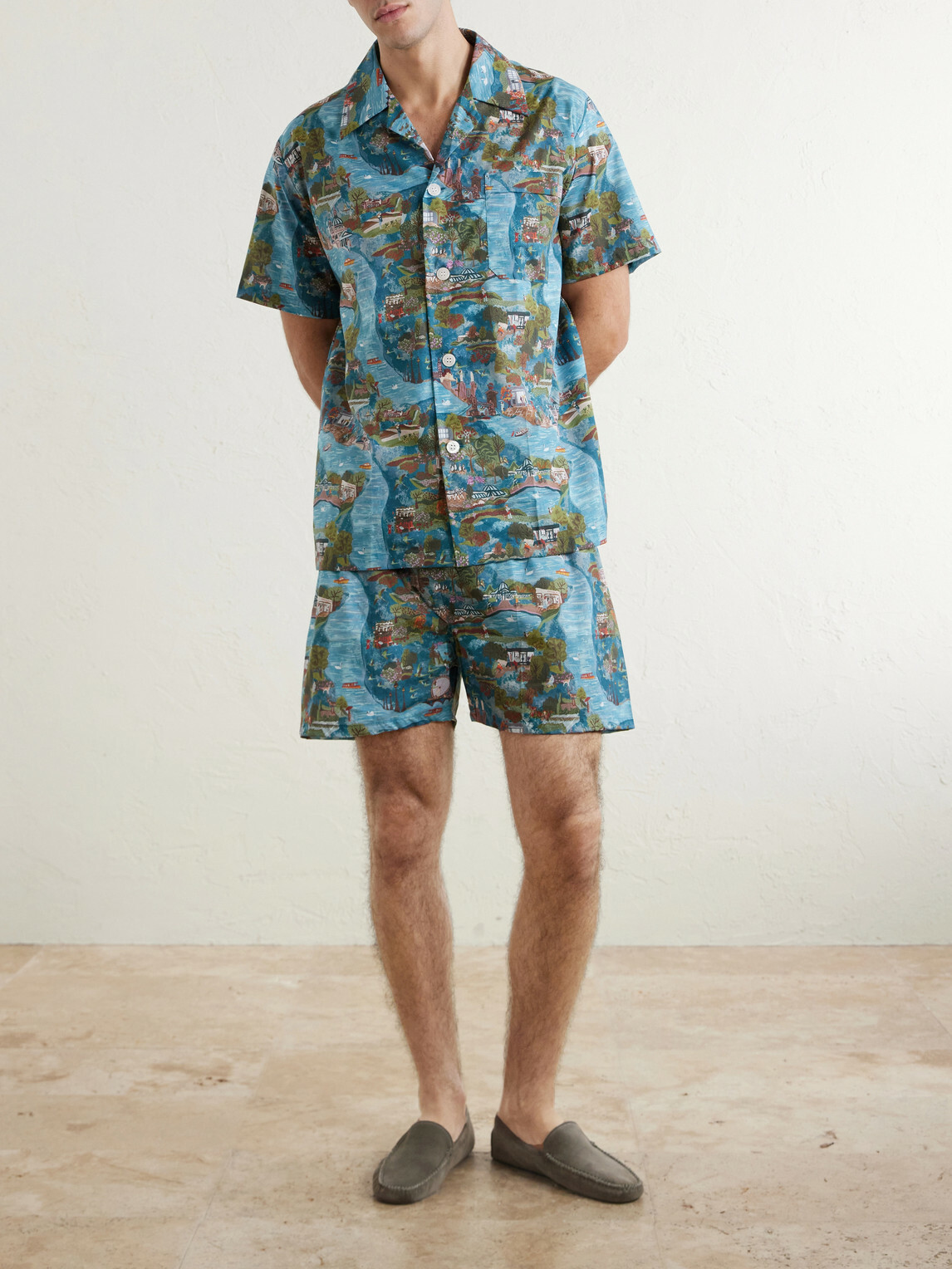 Derek Rose - Ledbury 100 Printed Cotton Pyjama Set - Blue