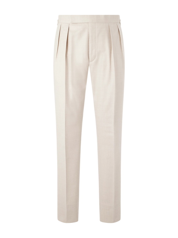 Photo: Ralph Lauren Purple label - Straight-Leg Pleated Wool-Flannel Trousers - Neutrals