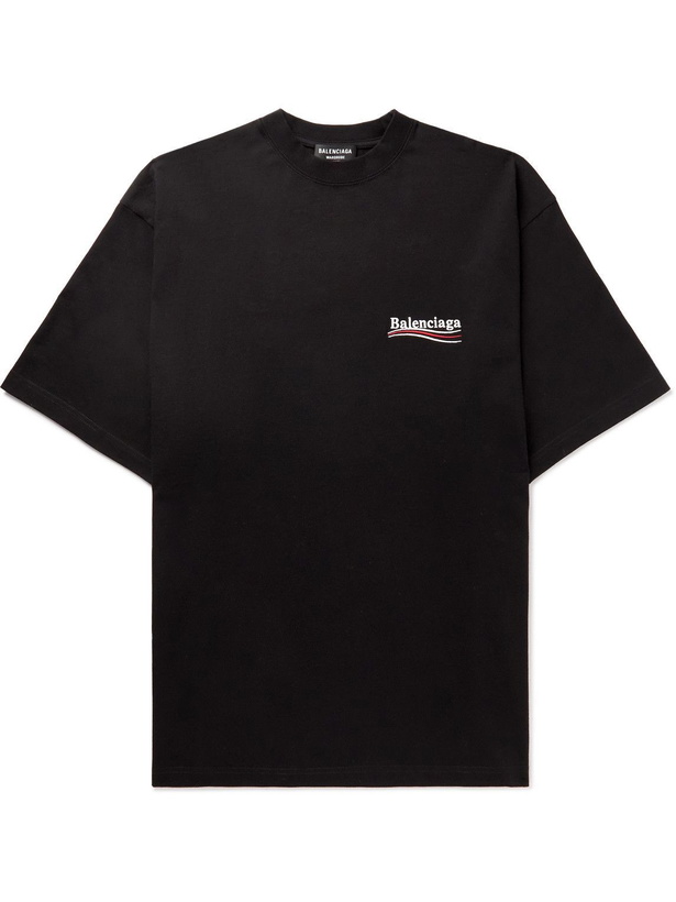 Photo: Balenciaga - Oversized Logo-Embroidered Cotton-Jersey T-Shirt - Black