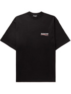 Balenciaga - Oversized Logo-Embroidered Cotton-Jersey T-Shirt - Black