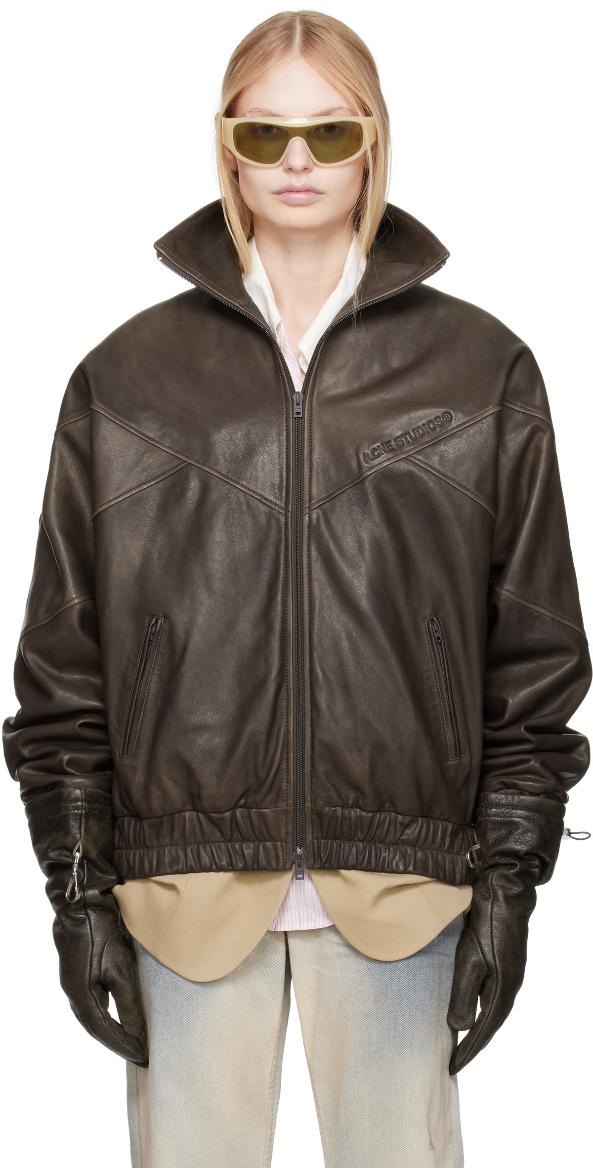 Acne Studios - Leather bomber jacket - Cognac brown