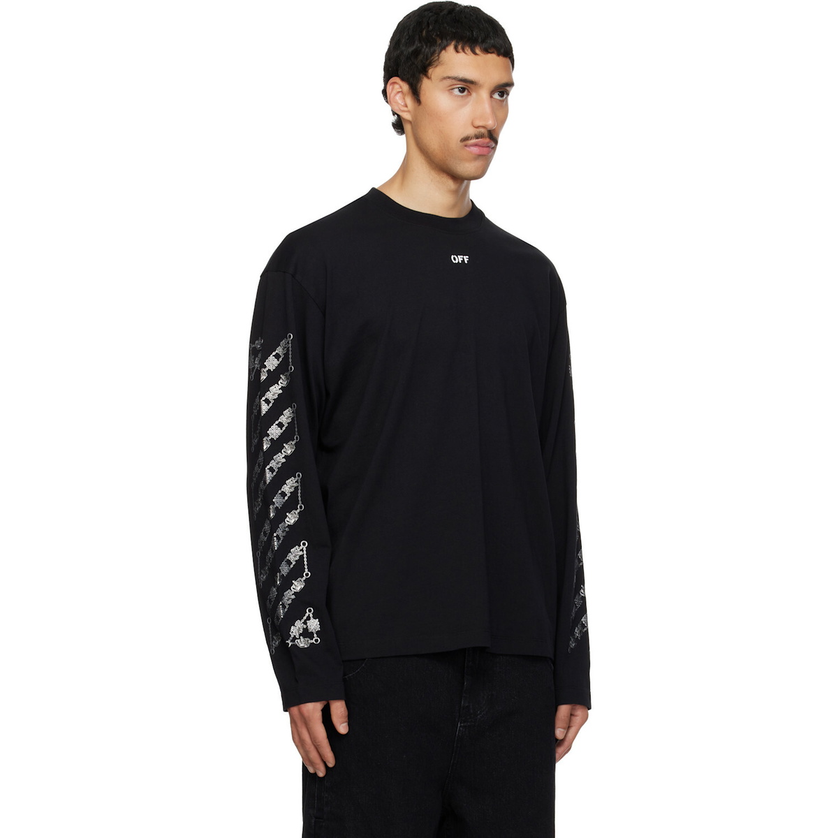 Off-White Black Chain Arrow Diagonal Skate Long Sleeve T-shirt