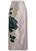 Erdem Floral-print Crinkled Satin Midi Skirt Purple