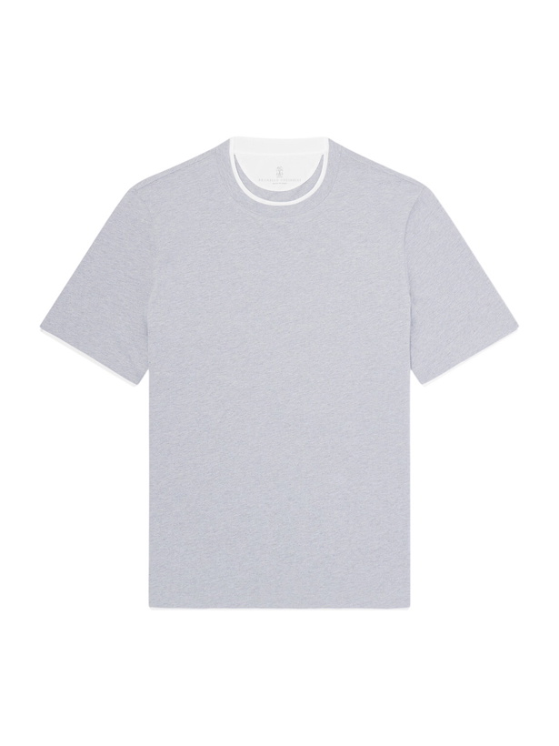 Photo: Brunello Cucinelli - Layered Cotton-Jersey T-Shirt - Gray