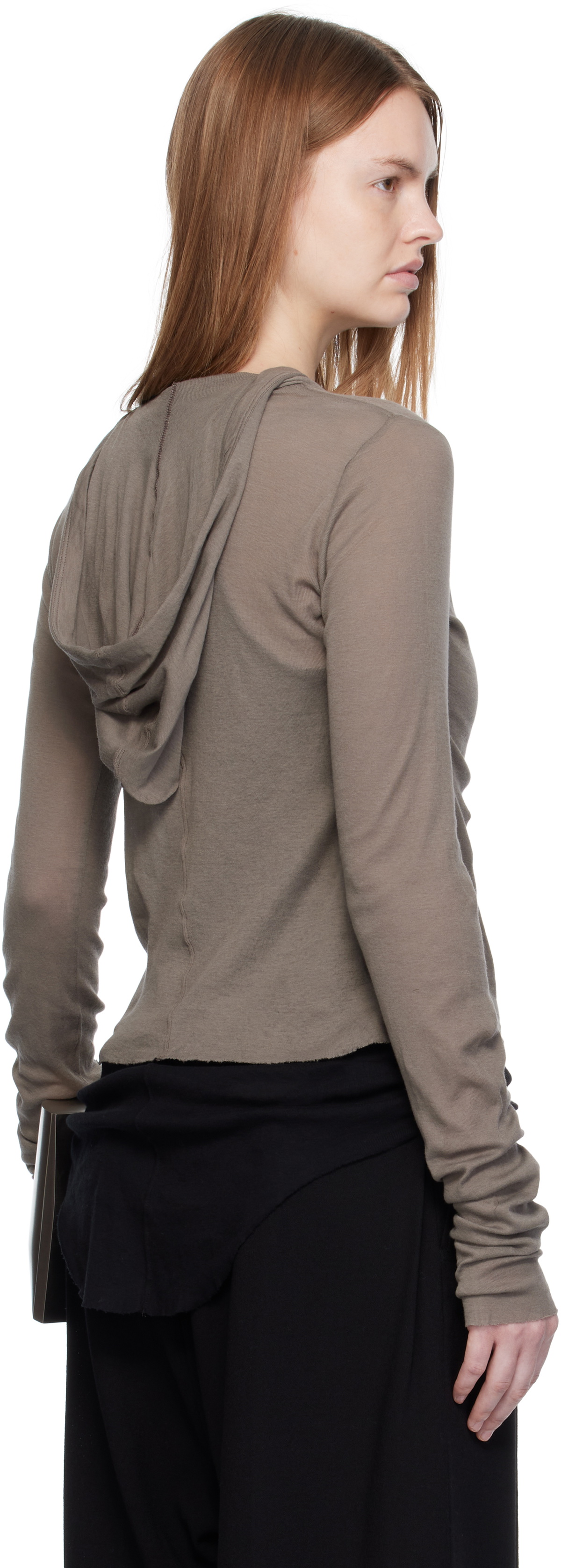 Rick Owens Gray Concordians Cropped Rib LS Hoodie