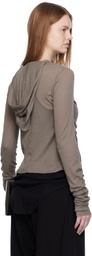 Rick Owens Gray Concordians Cropped Rib LS Hoodie