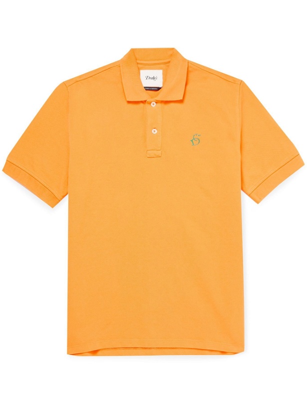 Photo: DRAKE'S - Logo-Embroidered Cotton-Piqué Polo Shirt - Orange