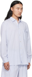 Tekla White & Blue Poplin Long-Sleeved Pyjama Shirt