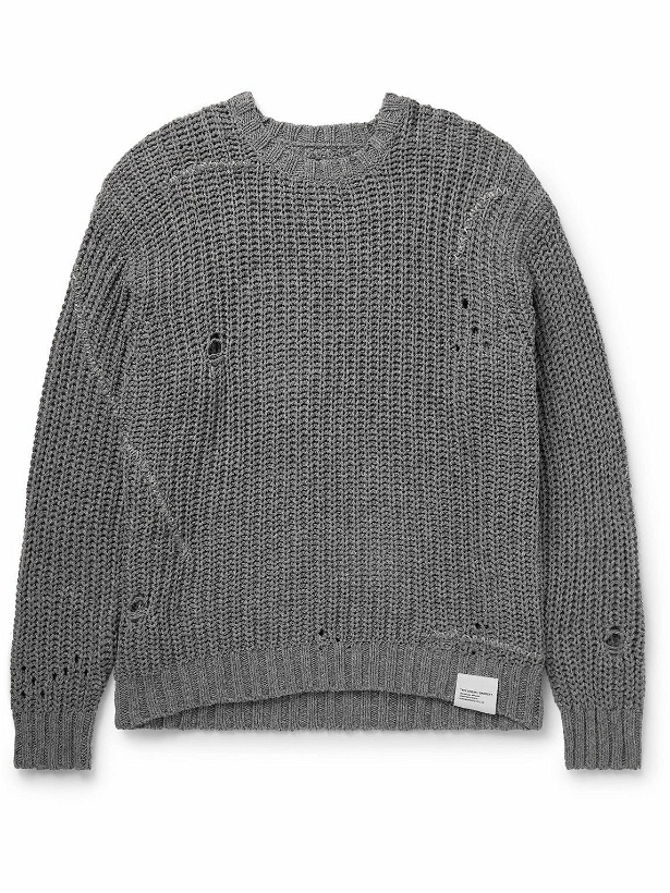 Photo: Neighborhood - Savage Logo-Appliquéd Distressed Cotton-Blend Sweater - Gray