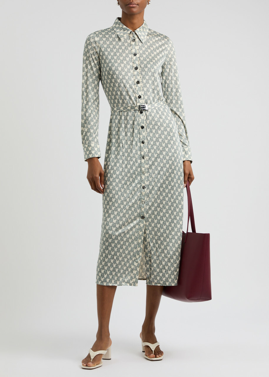 TORY BURCH ジャージー ミディシャツワンピース ベルト付き Tory Burch Zebra-printed Belted Jersey Midi Dress Blue And